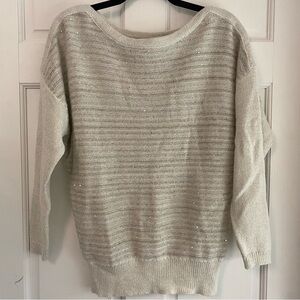 AGB Cream and Silver Sequin Small Boatneck Sweater Small/S C